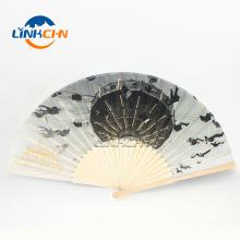 Customize printed side nylon fabric hand held fans for gift